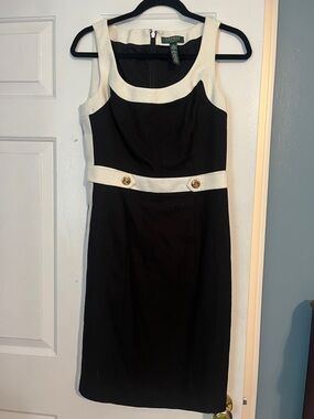 Lauren Ralph Lauren Black Dress with Cream Trim and Gold Buttons